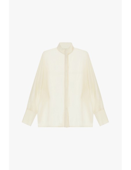 Camisa Transparente Corte Largo Colarinho à Coreana Dixie