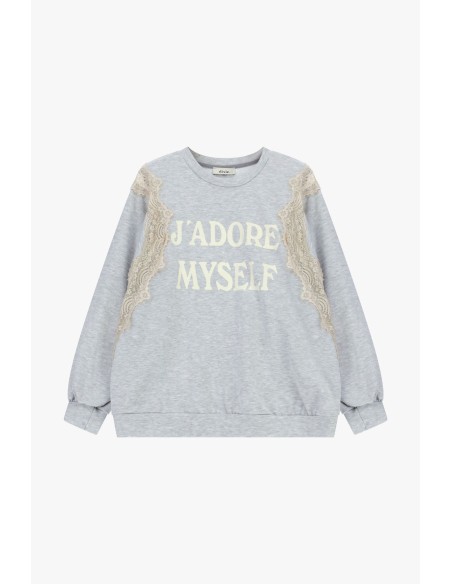 Camisola de gola redonda com detalhes em renda e escrita frontal Dixie