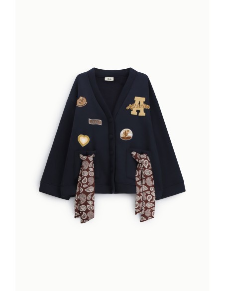 Sweatshirt sem capuz com botões e detalhes em patch Dixie