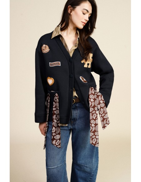 Sweatshirt Sem Capuz Botões Detalhes Patch Dixie