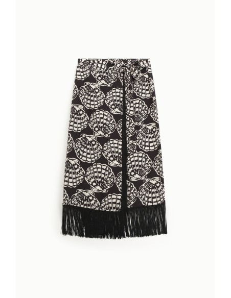 Saia com franjas e estampa fantasia Dixie