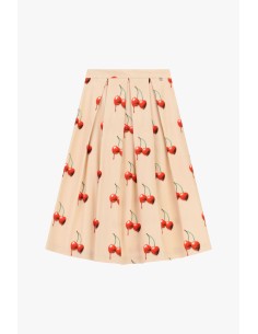 Saia Plissada Estampa de Cerejas Comprimento Médio Dixie
