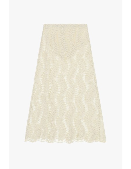 Saia longa com bordado de folha vazada Dixie