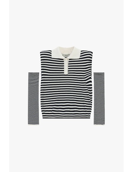 T-shirt às riscas com colarinho e mangas compridas Dixie