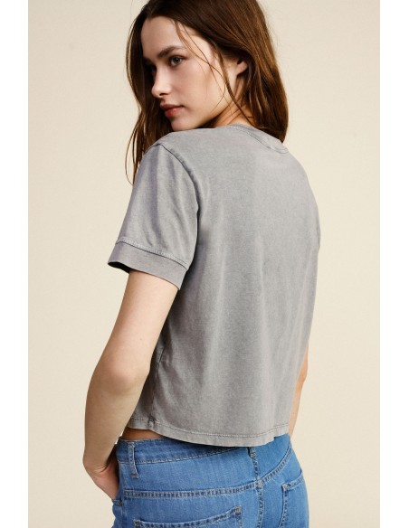 T-shirt cropped com estampa frontal e corte regular Dixie