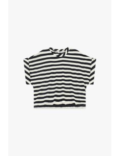 T-shirt às riscas, corte boxy, gola redonda, curta Dixie