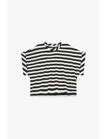 T-shirt às riscas, corte boxy, gola redonda, curta Dixie