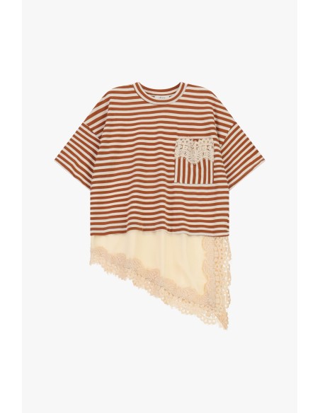 T-Shirt Às Riscas Com Bolso E Bainha Assimétrica Dixie