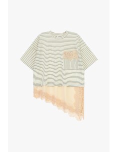 T-Shirt às riscas com bolso e bordo em renda Dixie 2