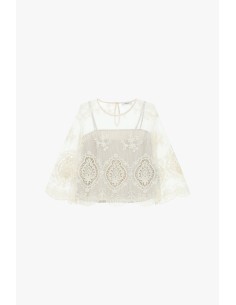 Top Bordado Com Mangas Amplas E Transparências Dixie