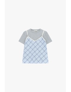 T-shirt de manga curta com inserto xadrez e borda contrastante Dixie