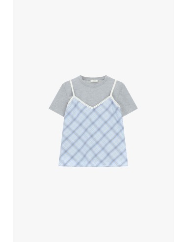 T-shirt de manga curta com inserto xadrez e borda contrastante Dixie