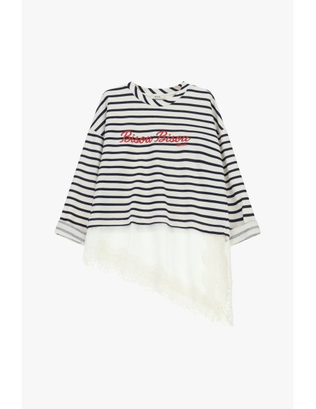 T-shirt às riscas com escrita e barra assimétrica Dixie