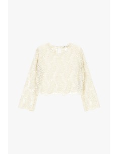 Top Bordado Mangas Compridas e Detalhes Transparentes Dixie