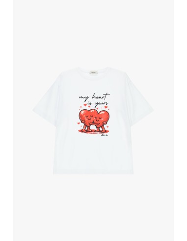 T-shirt Estampa Coração Corte Regular Gola Redonda Dixie