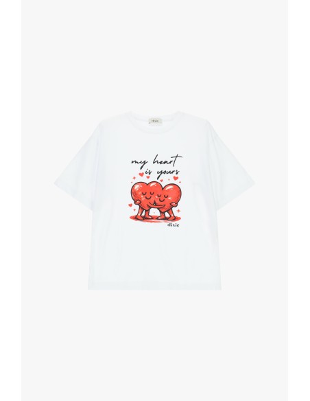 T-shirt Estampa Coração Corte Regular Gola Redonda Dixie