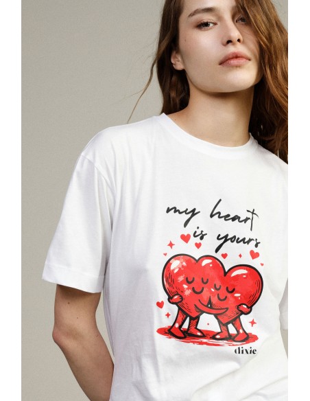 T-Shirt Estampa de Coração Corte Regular Gola Redonda Dixie