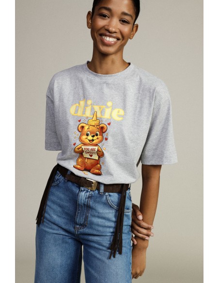 T-shirt com estampa de ursinho, corte regular, gola redonda Dixie