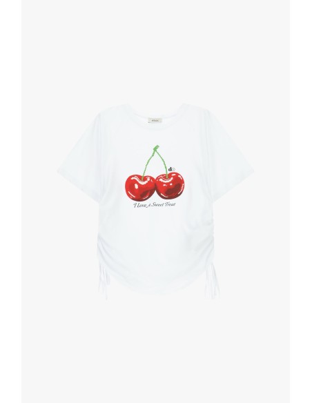 T-shirt Mangas Curtas Estampa de Cereja Cordão Lateral Dixie