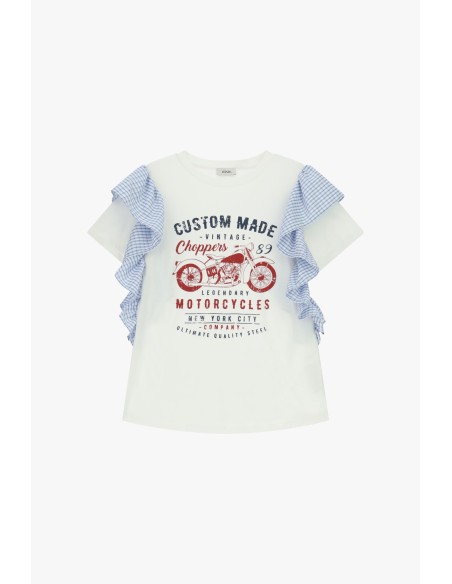 T-shirt de manga curta com estampa de mota e folhos Dixie