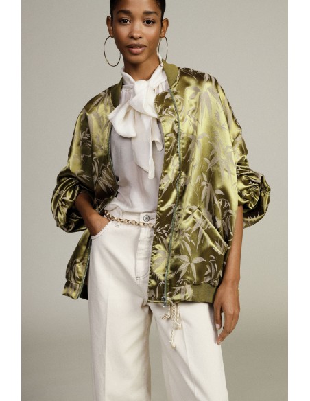 Bomber oversize com estampa de folhagem e fecho de correr Dixie