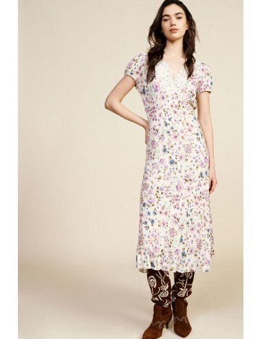 Vestido longo floral com decote bordado Dixie
