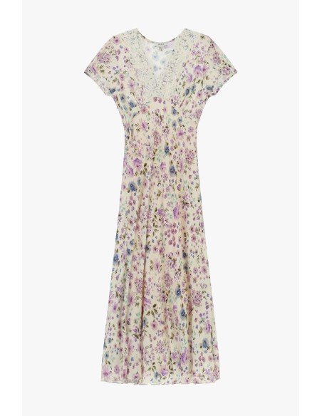 Vestido Longo Floral com Decote Bordado Dixie