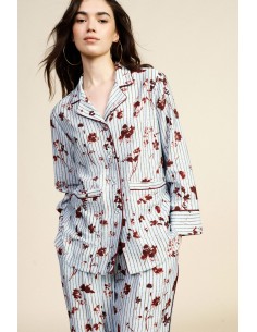 Camisa às Riscas com Estampado Floral e Bolsos Frontais Dixie