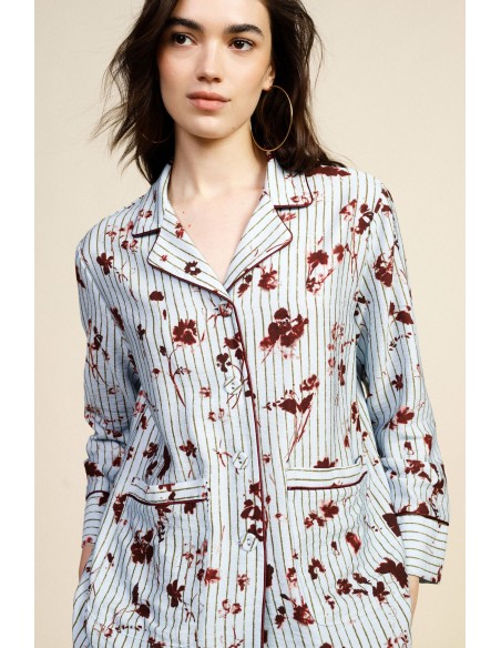 Camicia A Righe Con Stampa Floreale E Tasche Frontali Dixie - Vesti...