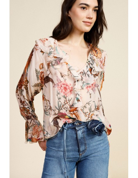 Camisa com estampa floral e folhos Dixie