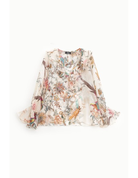 Camisa com estampado floral e folhos Dixie