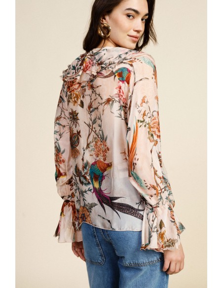 Camisa com estampa floral e folhos Dixie