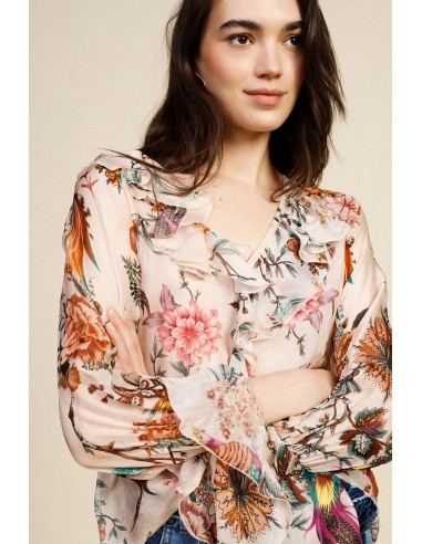 Camisa com Estampa Floral e Folhos Dixie