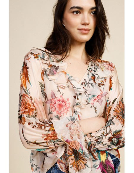 Camisa com Estampa Floral e Folhos Dixie