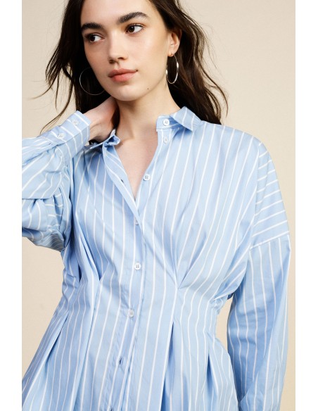 Camisa às Riscas com Mangas Amplas e Abotoamento Frontal Dixie