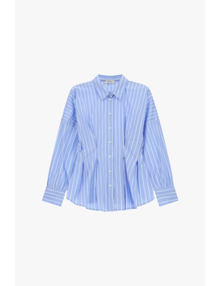 Camisa às Riscas com Mangas Amplas e Abotoadura Frontal Dixie