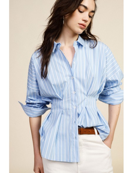 Camisa às Riscas com Mangas Amplas e Abotoamento Frontal Dixie