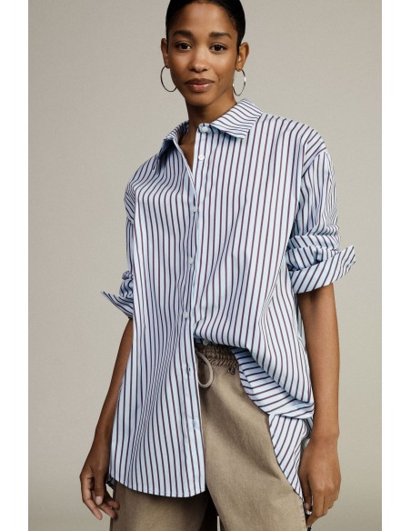 Camisa Oversize às Riscas com Colarinho Clássico Dixie