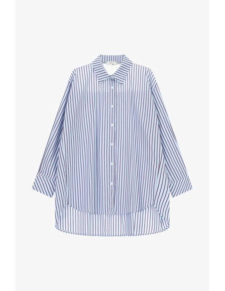 Camisa Oversize Às Riscas Com Gola Clássica Dixie