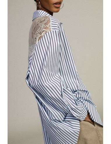 Camisa Oversize às Riscas com Gola Clássica Dixie