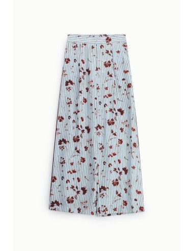 Calças Palazzo Plissadas com Estampa Floral às Riscas Dixie