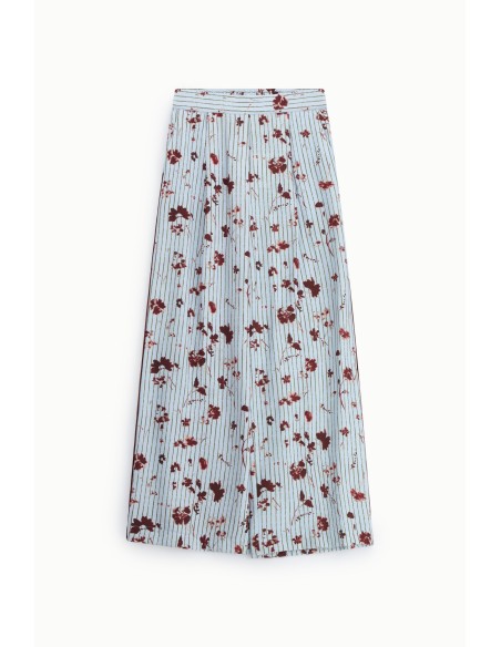 Calças Palazzo Plissadas com Estampa Floral às Riscas Dixie