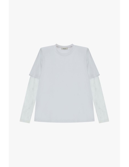 T-Shirt de gola redonda com mangas compridas em tule bordado Dixie