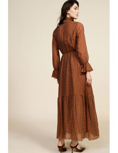 Vestido longo com estampa de micro-poás e laço na gola Dixie