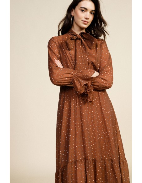Vestido longo com estampa de micro-poás e laço no decote Dixie