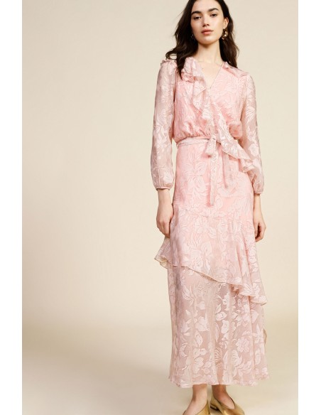 Vestido Longo com Folhos e Estampa Floral Dixie