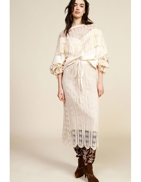 Saia Midi Perfurada Com Borda Bordada Dixie