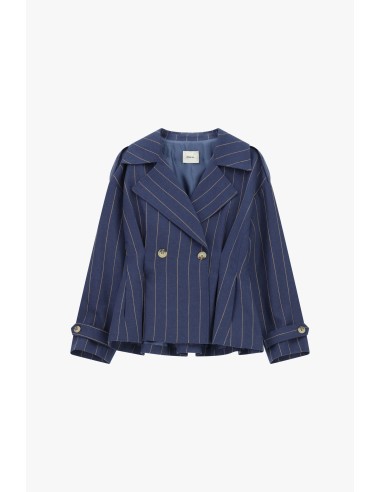 Blazer cruzado curto às riscas com botões Dixie
