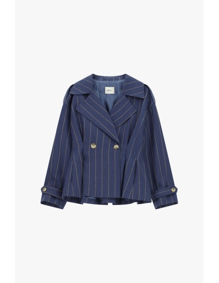 Blazer cruzado curto às riscas com botões Dixie