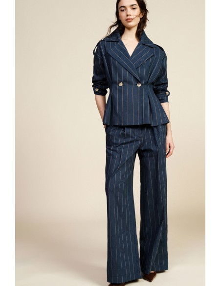 Pantaloni Palazzo A Righe Con Pinces E Tasche Laterali Dixie - Vest...